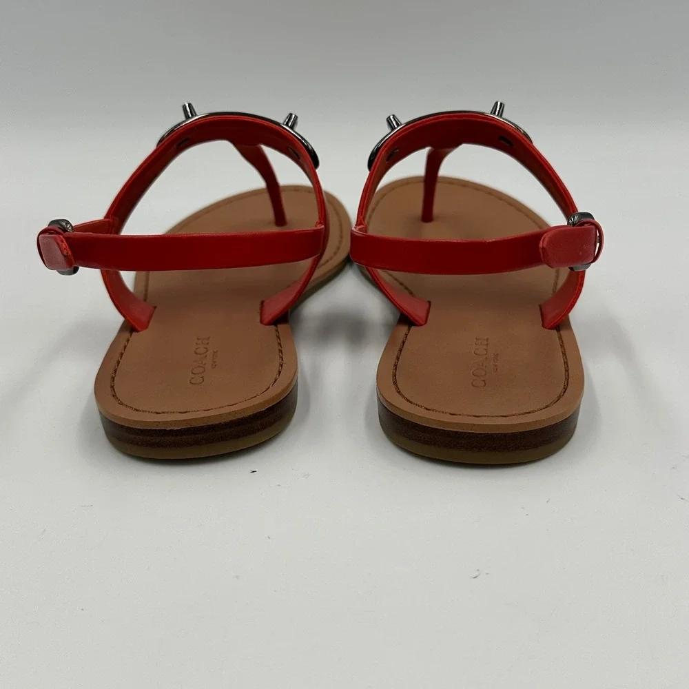 Coach Red Leather T-Strap Sandals